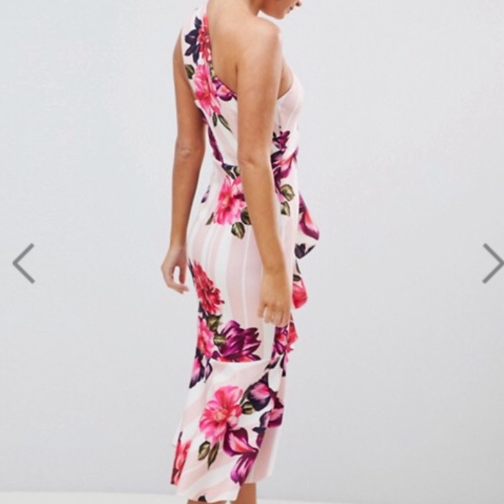 🆕One strap ruffle front mermaid trim midi dress - Picture 4 of 6